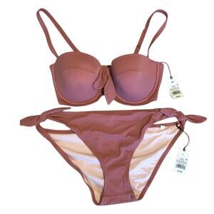 Dusty Rose Bow Swimsuit - Size L Bottoms, 36D Top